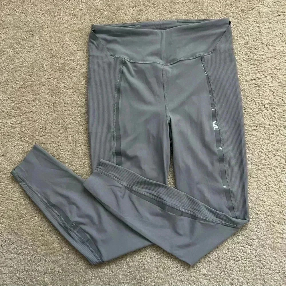 Lululemon GLOSS TRIM RUN SUPER-HIGH-RISE TIGHT Leggings Rhino Grey Wm Sz8 W5DBNS